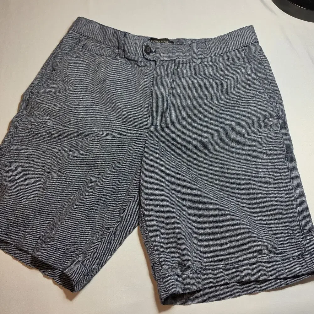 Banana Republic Mens Shorts 30 Linen Cotton Blend Striped Gray Blue Summer Beach